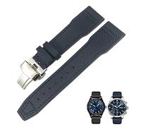 NEYENS Bracelet de montre en nylon en cuir de veau - 21 mm - 20 mm - Noir/bleu/vert - Compatible avec IWC IW377714 MARK18 PILOT STOP Gun, 20mm silver clasp, Agate