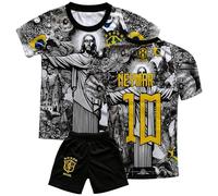Neymar Brasil Maillot de football pour enfant Noir/jaune Design Jésus Maillot de football de qualité supérieure pour enfants | Tailles 128-176, Blanc., 128