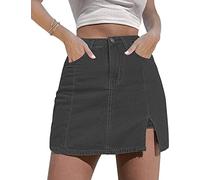 NEYOUQE Jupe en Jean pour Femmes Femmes été Jupe Demi-Corps en Denim Fendu Nouveau été Section Fine Jupe Demi-Corps Taille Haute avec Cent Jupe a-Line Gris Taille Moyenne