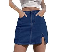 NEYOUQE Jupe en Jean pour Femmes Jupe en Denim pour Femme été Nouvelle Taille Haute Mince Petite Version A-Line de la Jupe mi-Corps Bleu foncé Moyenne