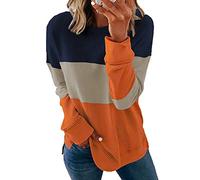 NEYOUQE Sweatshirts Pull Patchwork Sport Casual Manche Longue Haut Shirts Vetement Sweet Mode Vêtements Femme Sweat Femmes Longue Chic Hiver pour Orange Moyen