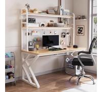 NEYTIIR Bureau Gaming avec Bibliothèque Intégrée, Bureau D'ordinateur avec Panneau Perforé, Grande Table D'écriture avec Étagères, Espace Généreux for Les Jambes(D,55.1in)