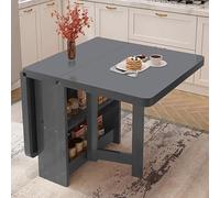 NEYTIIR Table De Cuisine Pliable en Bois Massif avec Rangement Double Couche Et Rallonge Pliable for Salle À Manger, Cuisine Et Bureau(Grey,140x80cm/55.1x31.5in)