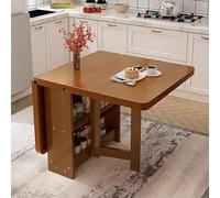 NEYTIIR Table De Cuisine Pliable en Bois Massif avec Rangement Double Couche Et Rallonge Pliable for Salle À Manger, Cuisine Et Bureau(Walnut,120x80cm/47.2x31.5in)