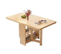 NEYTIIR Table De Cuisine Pliable en Bois Massif avec Rangement Double Couche Et Rallonge Pliable for Salle À Manger, Cuisine Et Bureau(Wood Color,120x80cm/47.2x31.5in)