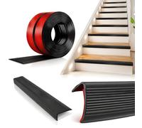 Nez de Marche Antidérapant Adhésif 12m,Caoutchouc Épaissi 2mm Profilé en L pour Escaliers,Imperméable Résistant aux Intempéries Installation Facile,Intérieur Extérieur pour Enfants Personnes ÂgéesNoir