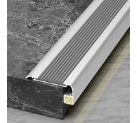 Nez de Marche avec Profilé Led, Bordure de Marche Antidérapante avec Bandes en Caoutchouc, Protection de Étape en Aluminium pour Béton, Carrelage, Bois, Métal, Largeur 6 x 2,4 cm(Gray,150cm/59in)