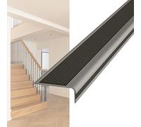 Nez de Marche Escalier Antidérapant for Intérieures Extérieures, 100 cm Auto-adhésif Profilé de Bords d'Escaliers en Caoutchouc PVC for Bois Vinyle Carrelage(Black+Gray,7x2.8cm)