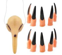 Nez de Sorciere Halloween Noir Doigt de Sorcière Accessoires de Déguisement | Faux Nez Latex avec 10 Bout d'Ongle de Doigt Accessoire pour Costume de Halloween Sorcière Carnaval Cosplay Fête à Thème