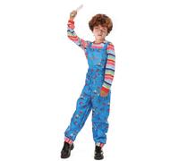 nezababy Costume Chucky pour enfants Costume Chuckie Rayé Combinaison Chucky Combinaison de tueur effrayante Robe à bretelles arc-en-ciel pour Halloween (Costume Chucky Moyen)