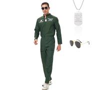 nezababy Costume de pilote d'avion de combat pour homme - Tenue de pilote militaire - Onesie pour homme - Costume d'Halloween - Carnaval
