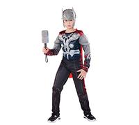 nezababy Costume de Thor pour enfant - Combinaison musculaire - Casque de super-héros - Cape, marteau électronique, hache