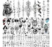 NEZAR Tatouages temporaires noirs pour enfants enfants planètes géométriques 3D étoile lune bracelet étanche avant-bras petit visage mains faux tatouages temporaires ligne de montagne art tatouages