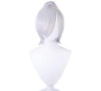 NEZIH Anime Coser Wig Jeu MDR Riven La Lame D'exil De Cosplay Perruque Argentée Blanc De Cheveux Courts De Cheveux Play Costume Perruque avec Ponchine De Cheval, avec Bonnet De Perruque