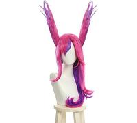 NEZIH Anime Coser Wig LOL Xayah Cosplay Wigs Star Gardiens Cosplay Perruque Violette Longue Rose avec Oreilles Halloween Résistant À La Chaleur Cheveux Synthétiques Résistants À La Chaleur