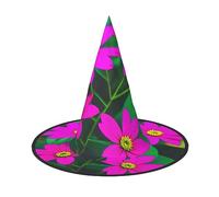 NEZIH Chapeau d'Halloween avec motif feuilles de fleurs violettes et rouges avec 1 impression, accessoire pour adulte, fête, cône, chapeau de sorcière pour femme