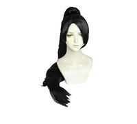 NEZIH Cosplay Wig Perruque Cosplay Jeu Valorant Sage Kostum Main Peran Halloween Rambut Hitam Pesta Chip 80Cm Ekor Kuda + Topi Perruque, Accessoires De Décoration, Cadeau Animé