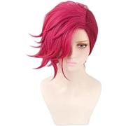 NEZIH Cosplay Wig Perruque for Jeu Arcane VI Cosplay Perruque VI 30Cm Deep Rose Court Cheveux Synthétiques Résistant À La Chaleur Femme Et Homme Jeu De Rôle Perruques, avec Bonnet De Perruque,A