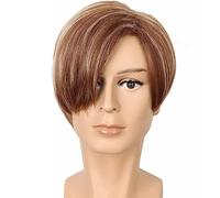 NEZIH Film Biohazard Leon Scott Kennedy Court Marron Couleur Faits Saillants Style Résistant À La Chaleur Cheveux Cosplay Costume Perruque + Bonnet De Perruque, Convient pour Halloween Party