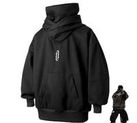 Ninja Double Neckline Cotton Hip Hop Hoodie,Fall Unisex Oversized Hip-Hop Hoodies,Hip Hop Graphic Hoodie (M,Black)