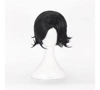 NEZIH Perruque Cosplay Anime, Hitman Reborn Ranbo Perruque, Perruque Noire À Frange Oblique, avec Filet De Cheveux Gratuit, pour Fête Carnaval Halloween, Cadeau De Fan D'anime