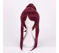 NEZIH Perruque LOL KDA Akali Perruque Anime Cosplay, Perruque Queue de Cheval renversée Rouge foncé, Convient pour Halloween, Fête, Carnaval, Vie Nocturne, Concert, avec Bonnet De Perruque