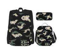 NEZIH Sac à dos 3 en 1 avec imprimé grue japonaise et pin - Sac à dos réglable - Trousse à crayons