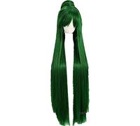NEZIH Sailor Moon Sailor Pluto Meiou Setsuna Cosplay Perruques Longue Vert Long avec Bun Détachable Bun Résistant À La Chaleur Perruque De Cheveux Synthétique, Accessoires De Décoration