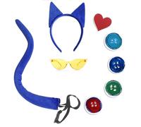 NEZLOP Accessoires de costume de chat bleu oreilles et queue de chat bleu pour Halloween, fête du livre, cosplay, déguisement, cotume de jour