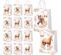 Nezyo 10 Pcs Sacs Cadeaux pour Chevaux avec Porte Noms Fête d'Anniversaire Thème Cheval 21 x 15 x 8 cm pour Enfant (Blanc)