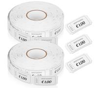 Nezyo 2000 Pièces Tickets de Boissons Gratuites Buffet Restaurant Étiquettes de Prix para Magasin Jetons Détachables Ticket Vestiaire pour Fête Mariage Club Bar Événement(Blanc, 1 Euro,Wertmarke)