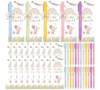 Nezyo 24 Set Cadeaux de Pâques Stylos à Bille Gravés et Colorés avec Mécanisme Rétractable Marque Pages avec Corde en Chanvre Cadeau sur le Thème de Pâques pour Famille Collègues et Amis