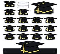 Nezyo 40 Pièces Chapeaux de Graduation en Papier pour Enfants Chapeau Félicitations Diplomé avec 42 Pièces 7 Pouces Bande Élastique Réglable pour Fête de Remise des Diplômes 2023, Noir