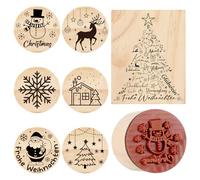 Nezyo 7 Pièces Set de Tampons en Bois de Noël Tampon à Main à Motif Joyeux Noël Accessoire pour Carte de Voeux Lettre Enveloppe Scrapbooking Calendrier de l'Avent Coffret Cadeau Textile DIY Projet