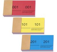 Nezyo Blocs Numérotés de 1-300 Tickets Doubles Numérotés Billet Vestiaire 10 cm X 5 cm pour Vestiaire Tombolas Événements Fêtes Salons Vetement et Friandises(Rouge, Jaune, Bleu)