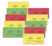 Nezyo Blocs Numérotés de 1 à 1000 Ticket Double Numéro Bloc de Billets Numérotés pour Garde-Robe Événements Faire la Fête Repas, 10 x 5 cm(Rouge, Jaune, Vert)