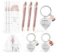 Nezyo Cadeaux Maitresse d'École Fin d'Année Porte Clef Gravé en Français Stylo à Bille Carte Merci Idee Cadeau pour Enseignants Scolaire Professeur ATSEM(3 Sets,Maîtresse Formidable)