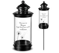 Nezyo Lanterne Funéraire avec Piquet Lanterne Funéraire Résistante aux Intempéries pour Cimetière avec 2 Autocollants Lampe Moderne pour Décoration Funéraire(Löwenzahn BleibtImHerz,49,5 cm)