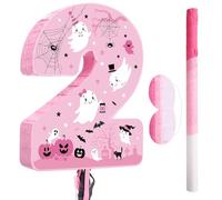 Nezyo Piñata d'Halloween en forme de chiffre 2 avec ficelle à tirer et bâton de chauve-souris pour anniversaire, anniversaire de mariage, décorations de fête d'Halloween