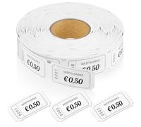 Nezyo Rouleau de Jetons 1000 Feuilles de Jetons Perforés Rouleau de Bons Alimentation à Numéro Consécutif Boissons de Marque Rouleau Jetons de Démolition pour Magasins Bar Mariage(Blanc,0,5 Euro)