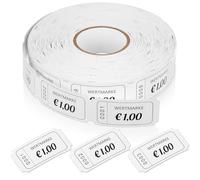 Nezyo Rouleau de Jetons 1000 Feuilles de Jetons Perforés Rouleau de Bons Alimentation à Numéro Consécutif Boissons de Marque Rouleau Jetons de Démolition pour Magasins Bar Mariage(Blanc,1 Euro)