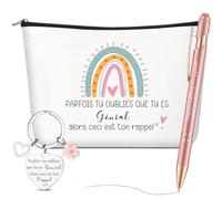 Nezyo Set de Cadeaux Collègues de Travail Contient Inspirante Porte Clés Trousse à Maquillage de Toilette Arc en Ciel Motivation Stylo à Bille Rétractable Cadeau Idée pour Femme Anniversaire Départ