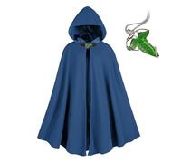 NFAOEGJ Renaissance Cape à capuche avec broche elfe feuille verte vêtement médiéval unisexe Halloween Moyen Âge Hobbit Manteau à capuche (bleu)