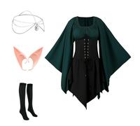 NFAOEGJ Robe médiévale elfique, traditionnelle irlandaise, gothique, Halloween, cosplay, Renaissance, accessoires cheveux, chaussettes genoux