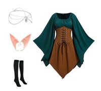 NFAOEGJ Robe médiévale elfique, traditionnelle irlandaise, gothique, Halloween, cosplay, Renaissance, accessoires cheveux, chaussettes genoux