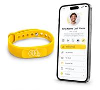 NFC Bracelet réglable avec carte de visite intelligente Jaune | Code QR, silicone étanche, appuyez pour partager vos coordonnées, fonctionne avec iPhone et Android