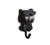NFEKLFI crochet adhesif mural Crochets adhésifs résistants, porte-clés mural créatif en forme de chat mignon, for ranger clés, chapeaux, serviettes et foulards(Black)