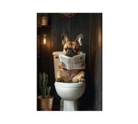 NFFBGFD Impression sur toile représentant bouledogue français sur les toilettes 30 x 45 cm
