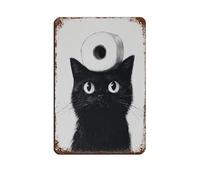 NFFBGFD Panneau en métal vintage en forme de chat avec un rouleau de papier toilette sur la tête pour pub, club, café, bar, maison, décoration murale rétro 20 x 30 cm