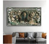 NFGGRF Graffiti Street Money Art 100 Dollar Toile Peinture Affiches Imprime Loup de Wall Street Pop Art pour Salon décor -50x100 cm sans Cadre